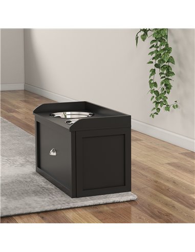PawHut Stainless Steel Raised Dog Bowls, with 21L Storage Drawer for Large Dogs and Cats - Black