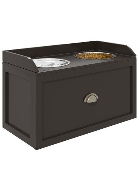 PawHut Stainless Steel Raised Dog Bowls, with 21L Storage Drawer for Large Dogs - Brown - pic 146477 | FastDaddyshop