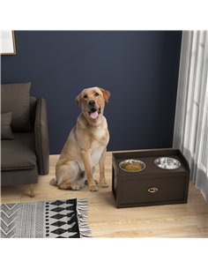 PawHut Stainless Steel Raised Dog Bowls, with 21L Storage Drawer for Large Dogs - Brown 2
