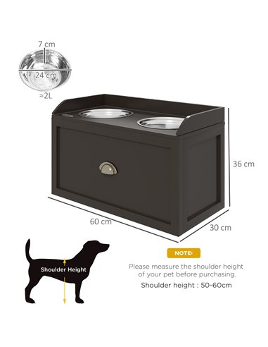 PawHut Stainless Steel Raised Dog Bowls, with 21L Storage Drawer for Large Dogs - Brown