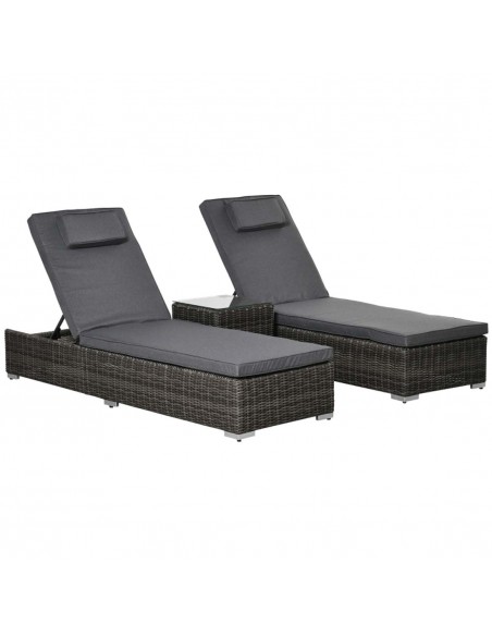 Outsunny 2 Seater Rattan Wicker Lounge Set, Recliner Bed, Grey - pic 14648 | FastDaddyshop