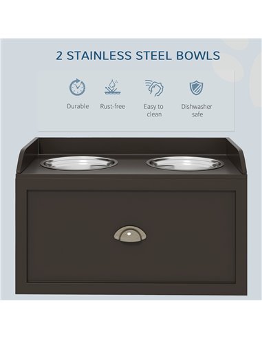 PawHut Stainless Steel Raised Dog Bowls, with 21L Storage Drawer for Large Dogs - Brown