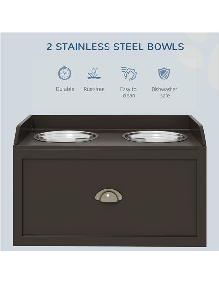 PawHut Stainless Steel Raised Dog Bowls, with 21L Storage Drawer for Large Dogs - Brown - pic 146482 | FastDaddyshop