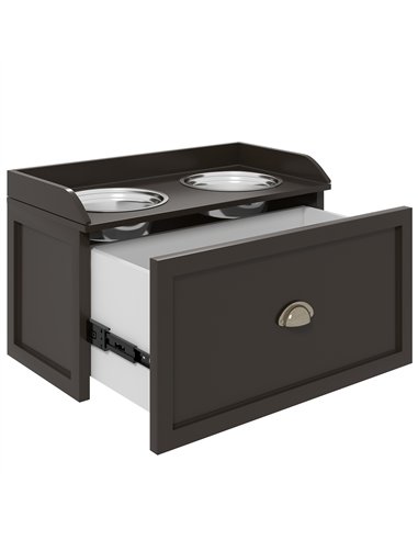 PawHut Stainless Steel Raised Dog Bowls, with 21L Storage Drawer for Large Dogs - Brown