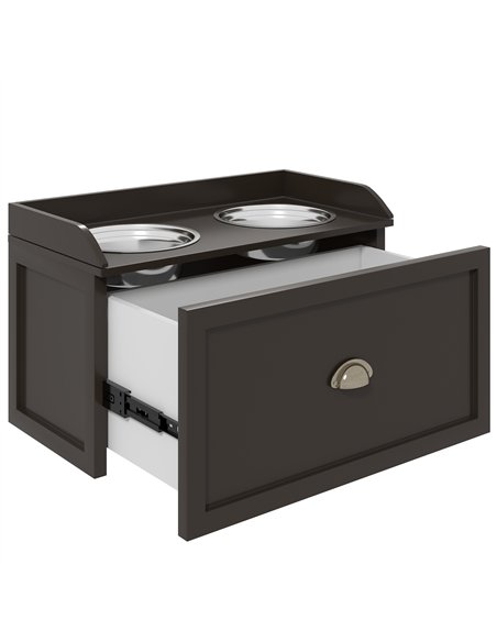 PawHut Stainless Steel Raised Dog Bowls, with 21L Storage Drawer for Large Dogs - Brown - pic 146483 | FastDaddyshop