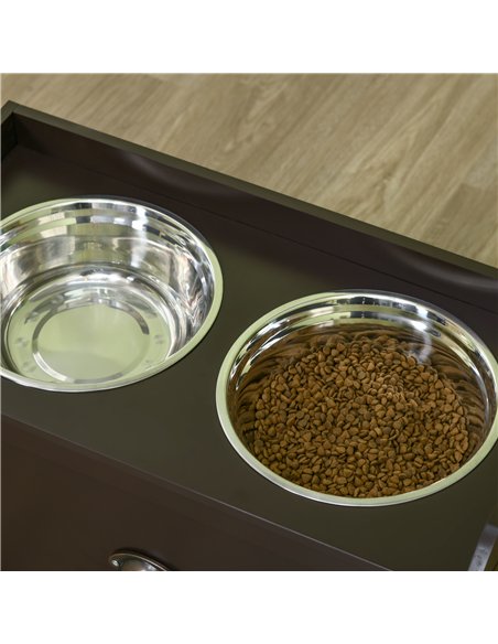 PawHut Stainless Steel Raised Dog Bowls, with 21L Storage Drawer for Large Dogs - Brown - pic 146484 | FastDaddyshop