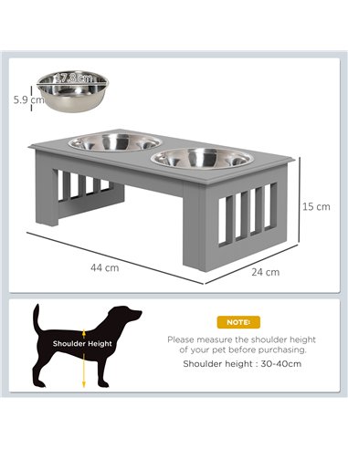 PawHut Raised Dog Feeding Bowls with Stand, Stainless Steel for  Extra Small and Small Dog, 44L x 24W x 15H cm - Grey