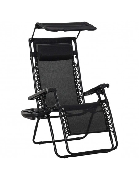 Outsunny Garden Texteline Sun Lounger, Reclining Seat with Cup Holder & Canopy Shade, Black - pic 14649 | FastDaddyshop