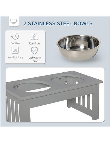 PawHut Raised Dog Feeding Bowls with Stand, Stainless Steel for  Extra Small and Small Dog, 44L x 24W x 15H cm - Grey