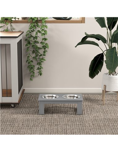 PawHut Raised Dog Feeding Bowls with Stand, Stainless Steel for  Extra Small and Small Dog, 44L x 24W x 15H cm - Grey