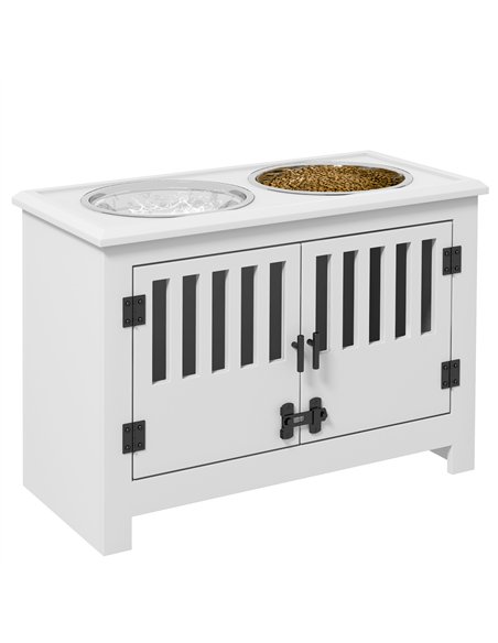 PawHut Raised Dog Bowls, Pet Feeding Station, with Storage, Food and Water Bowls, for Large Dogs - White - pic 146495 | FastDaddyshop