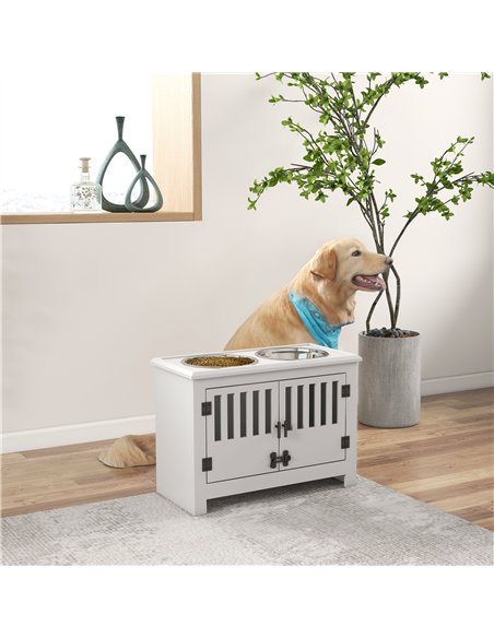 PawHut Raised Dog Bowls, Pet Feeding Station, with Storage, Food and Water Bowls, for Large Dogs - White - pic 146496 | FastDaddyshop