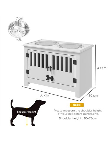 PawHut Raised Dog Bowls, Pet Feeding Station, with Storage, Food and Water Bowls, for Large Dogs - White