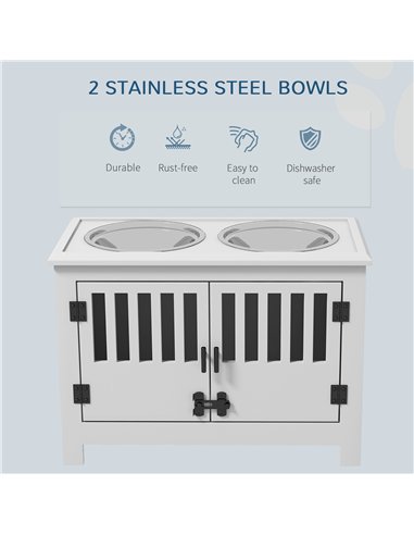 PawHut Raised Dog Bowls, Pet Feeding Station, with Storage, Food and Water Bowls, for Large Dogs - White
