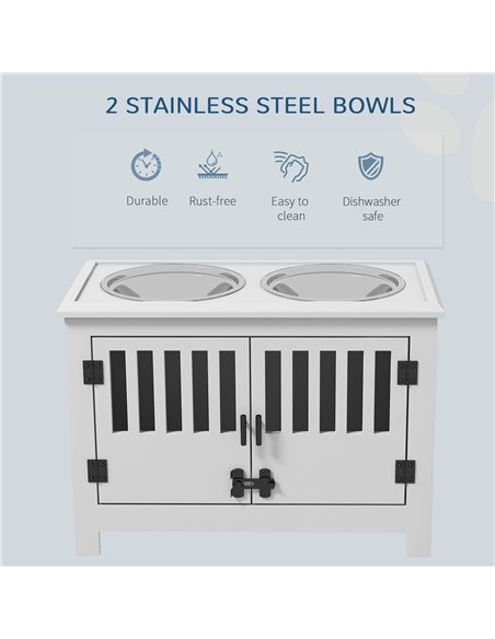 PawHut Raised Dog Bowls, Pet Feeding Station, with Storage, Food and Water Bowls, for Large Dogs - White - pic 146498 | FastDaddyshop