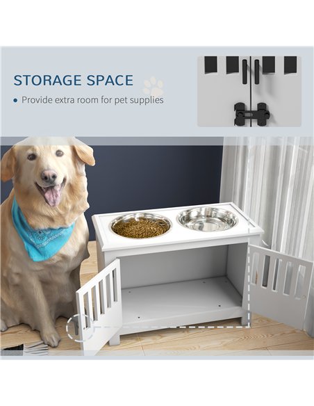 PawHut Raised Dog Bowls, Pet Feeding Station, with Storage, Food and Water Bowls, for Large Dogs - White - pic 146499 | FastDaddyshop