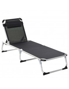 Outsunny Folding Outdoor Reclining Sun Lounger Chair with Pillow, Aluminium Frame, Black