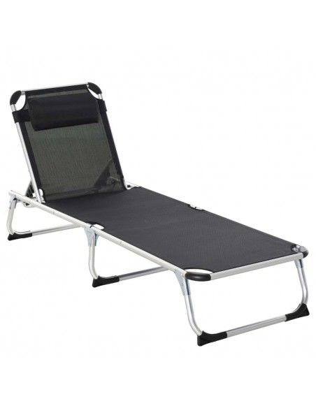 Outsunny Folding Outdoor Reclining Sun Lounger Chair with Pillow, Aluminium Frame, Black - pic 14650 | FastDaddyshop