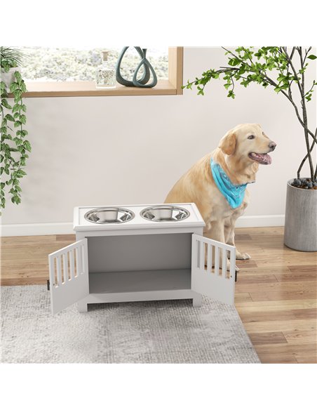 PawHut Raised Dog Bowls, Pet Feeding Station, with Storage, Food and Water Bowls, for Large Dogs - White - pic 146502 | FastDaddyshop