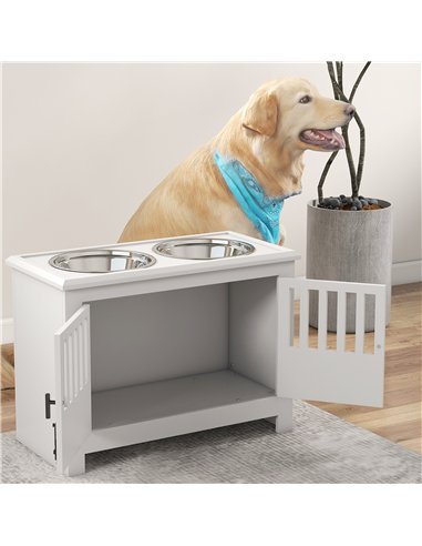 PawHut Raised Dog Bowls, Pet Feeding Station, with Storage, Food and Water Bowls, for Large Dogs - White