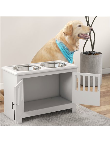 PawHut Raised Dog Bowls, Pet Feeding Station, with Storage, Food and Water Bowls, for Large Dogs - White - pic 146503 | FastDaddyshop
