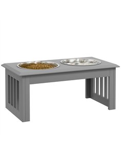PawHut Raised Dog Feeding Bowls with Stand, Stainless Steel for Medium Dog, 58L x 31W x 25H cm - Grey
