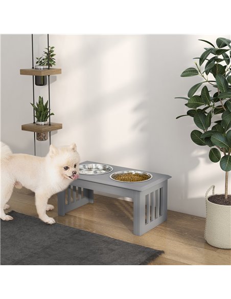 PawHut Raised Dog Feeding Bowls with Stand, Stainless Steel for Medium Dog, 58L x 31W x 25H cm - Grey - pic 146505 | FastDaddyshop