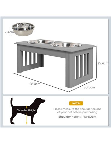 PawHut Raised Dog Feeding Bowls with Stand, Stainless Steel for Medium Dog, 58L x 31W x 25H cm - Grey