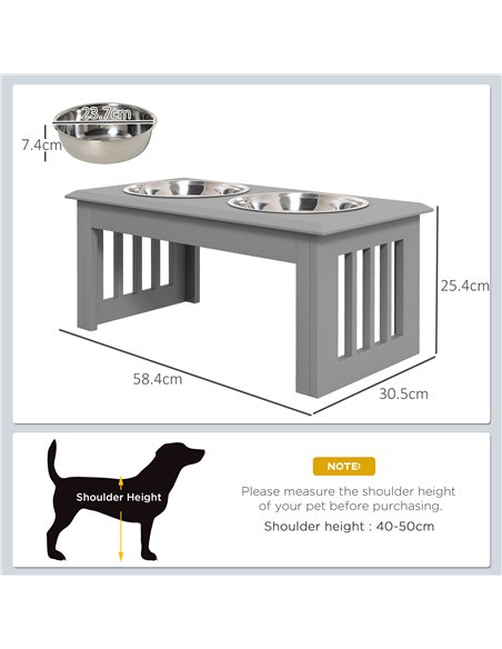 PawHut Raised Dog Feeding Bowls with Stand, Stainless Steel for Medium Dog, 58L x 31W x 25H cm - Grey - pic 146506 | FastDaddyshop
