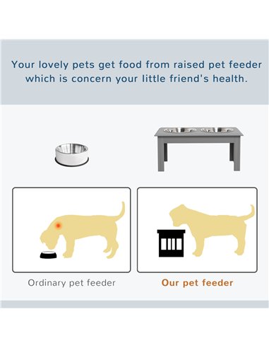 PawHut Raised Dog Feeding Bowls with Stand, Stainless Steel for Medium Dog, 58L x 31W x 25H cm - Grey