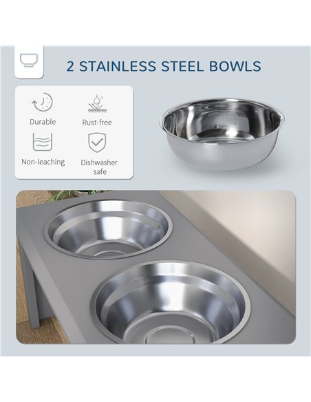 PawHut Raised Dog Feeding Bowls with Stand, Stainless Steel for Medium Dog, 58L x 31W x 25H cm - Grey - pic 146508 | FastDaddyshop