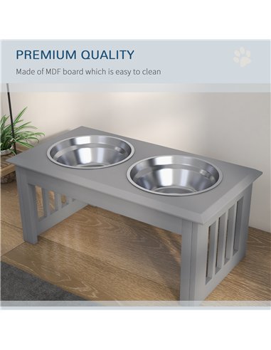 PawHut Raised Dog Feeding Bowls with Stand, Stainless Steel for Medium Dog, 58L x 31W x 25H cm - Grey