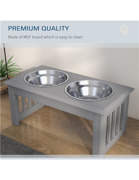 PawHut Raised Dog Feeding Bowls with Stand, Stainless Steel for Medium Dog, 58L x 31W x 25H cm - Grey - pic 146509 | FastDaddyshop