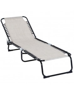 Outsunny 4 Level Foldable Sun Lounger with Steel Frame, Recliner Chair for Camping, Cream White