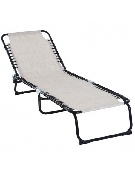 Outsunny 4 Level Foldable Sun Lounger with Steel Frame, Recliner Chair for Camping, Cream White - pic 14651 | FastDaddyshop