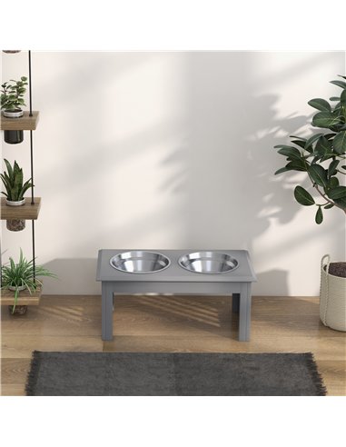 PawHut Raised Dog Feeding Bowls with Stand, Stainless Steel for Medium Dog, 58L x 31W x 25H cm - Grey