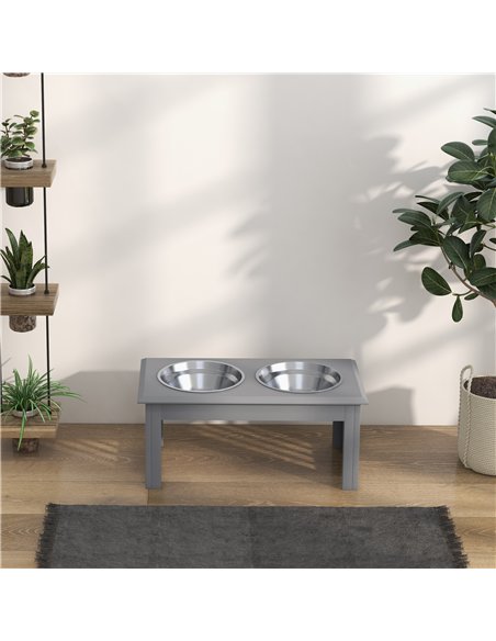 PawHut Raised Dog Feeding Bowls with Stand, Stainless Steel for Medium Dog, 58L x 31W x 25H cm - Grey - pic 146511 | FastDaddyshop