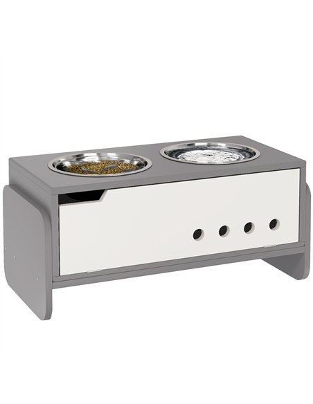 PawHut 3 Height Adjustable Raised Dog Bowls, Dog Feeding Storage Station w/ Slow Feeder Mat, 2 Stainless Steel Bowls - pic 146513 | FastDaddyshop