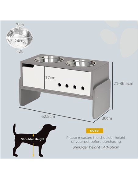 PawHut 3 Height Adjustable Raised Dog Bowls, Dog Feeding Storage Station w/ Slow Feeder Mat, 2 Stainless Steel Bowls - pic 146515 | FastDaddyshop