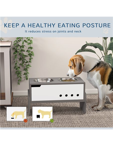 PawHut 3 Height Adjustable Raised Dog Bowls, Dog Feeding Storage Station w/ Slow Feeder Mat, 2 Stainless Steel Bowls - pic 146516 | FastDaddyshop