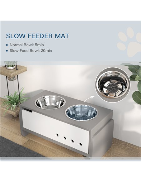 PawHut 3 Height Adjustable Raised Dog Bowls, Dog Feeding Storage Station w/ Slow Feeder Mat, 2 Stainless Steel Bowls - pic 146517 | FastDaddyshop