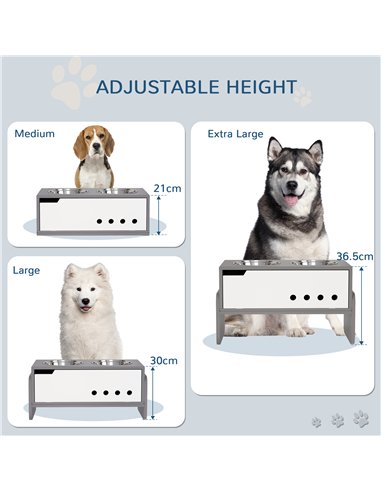 PawHut 3 Height Adjustable Raised Dog Bowls, Dog Feeding Storage Station w/ Slow Feeder Mat, 2 Stainless Steel Bowls
