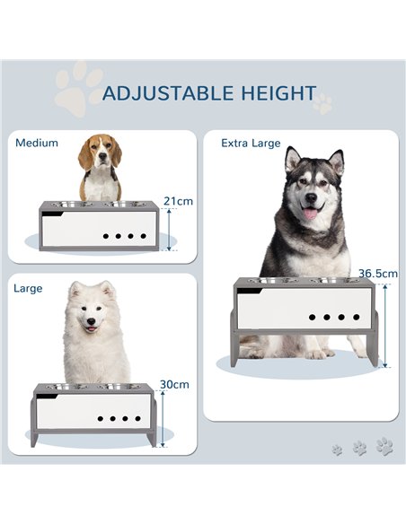 PawHut 3 Height Adjustable Raised Dog Bowls, Dog Feeding Storage Station w/ Slow Feeder Mat, 2 Stainless Steel Bowls - pic 146518 | FastDaddyshop
