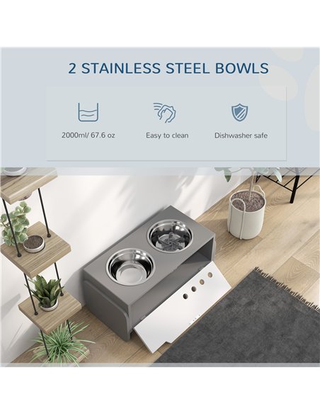 PawHut 3 Height Adjustable Raised Dog Bowls, Dog Feeding Storage Station w/ Slow Feeder Mat, 2 Stainless Steel Bowls - pic 146519 | FastDaddyshop
