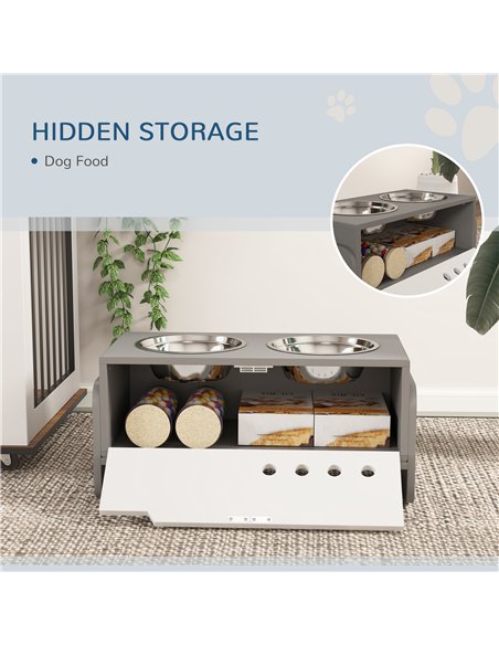 PawHut 3 Height Adjustable Raised Dog Bowls, Dog Feeding Storage Station w/ Slow Feeder Mat, 2 Stainless Steel Bowls - pic 146520 | FastDaddyshop