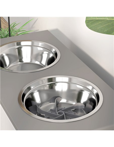 PawHut 3 Height Adjustable Raised Dog Bowls, Dog Feeding Storage Station w/ Slow Feeder Mat, 2 Stainless Steel Bowls - pic 146521 | FastDaddyshop