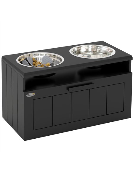 PawHut Raised Dog Bowl with Slow Feeder, Two Stainless Steel Dog Bowls, Drawer, for Large and Extra Large Dogs, Black - pic 146522 | FastDaddyshop