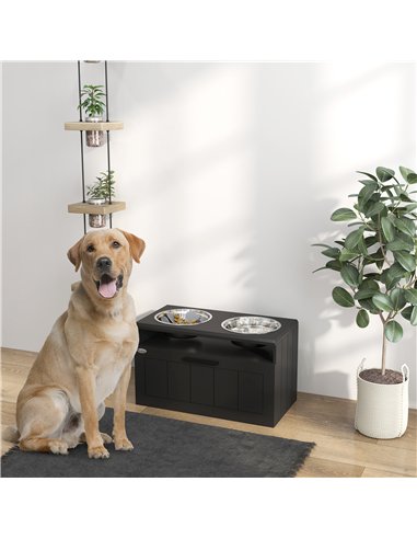 PawHut Raised Dog Bowl with Slow Feeder, Two Stainless Steel Dog Bowls, Drawer, for Large and Extra Large Dogs, Black