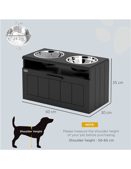 PawHut Raised Dog Bowl with Slow Feeder, Two Stainless Steel Dog Bowls, Drawer, for Large and Extra Large Dogs, Black - pic 146524 | FastDaddyshop