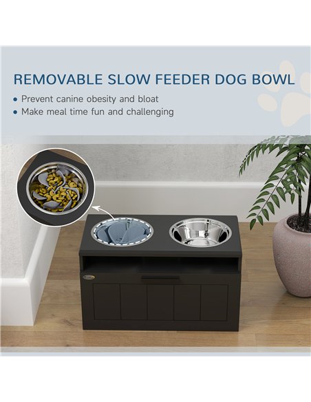 PawHut Raised Dog Bowl with Slow Feeder, Two Stainless Steel Dog Bowls, Drawer, for Large and Extra Large Dogs, Black - pic 146525 | FastDaddyshop